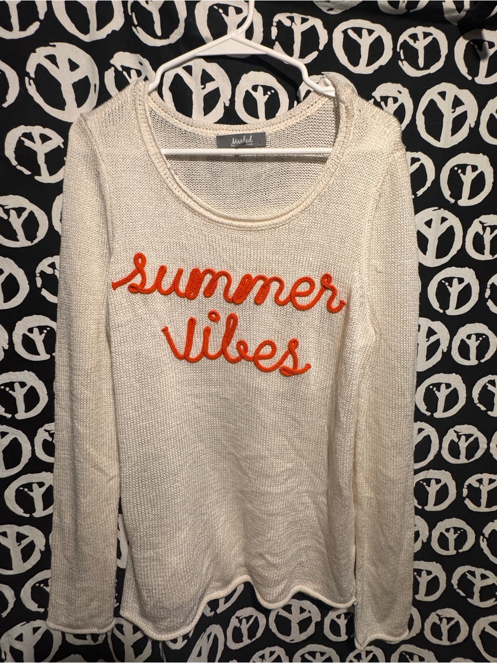 Marled Cream Crewneck Sweater with Orange 'Summer Vibes' Script